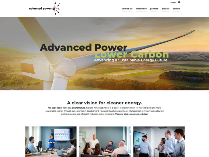 screenshot of the advanced power website