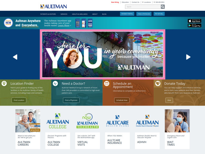 screenshot of the aultman.org website